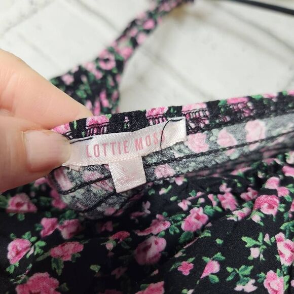Lottie Moss Floral Ruffle Hem Adjustable Strap Smocked Tank Top Cropped Large - Picture 13 of 13